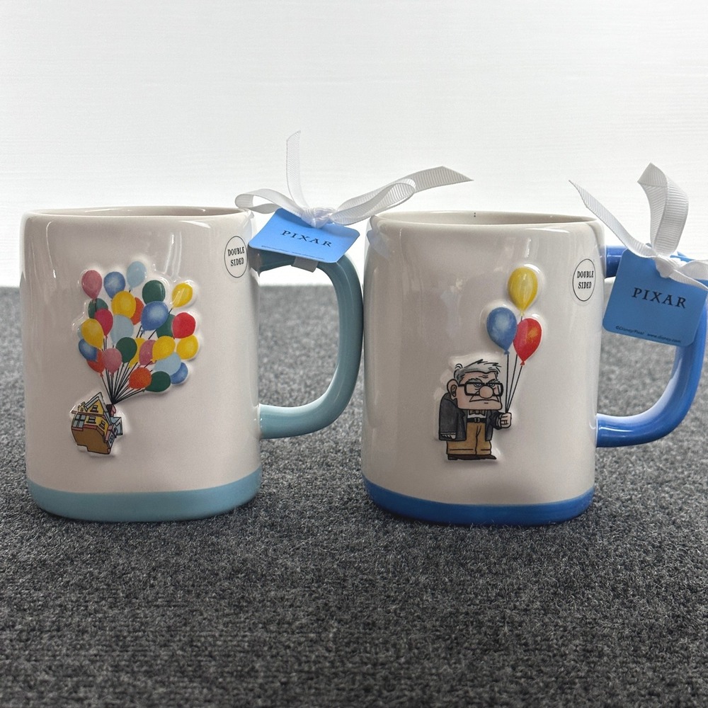 Rae Dunn Disney Pixar Up Mug Set Carl Fredricksen & Floating House 2 Piece NEW